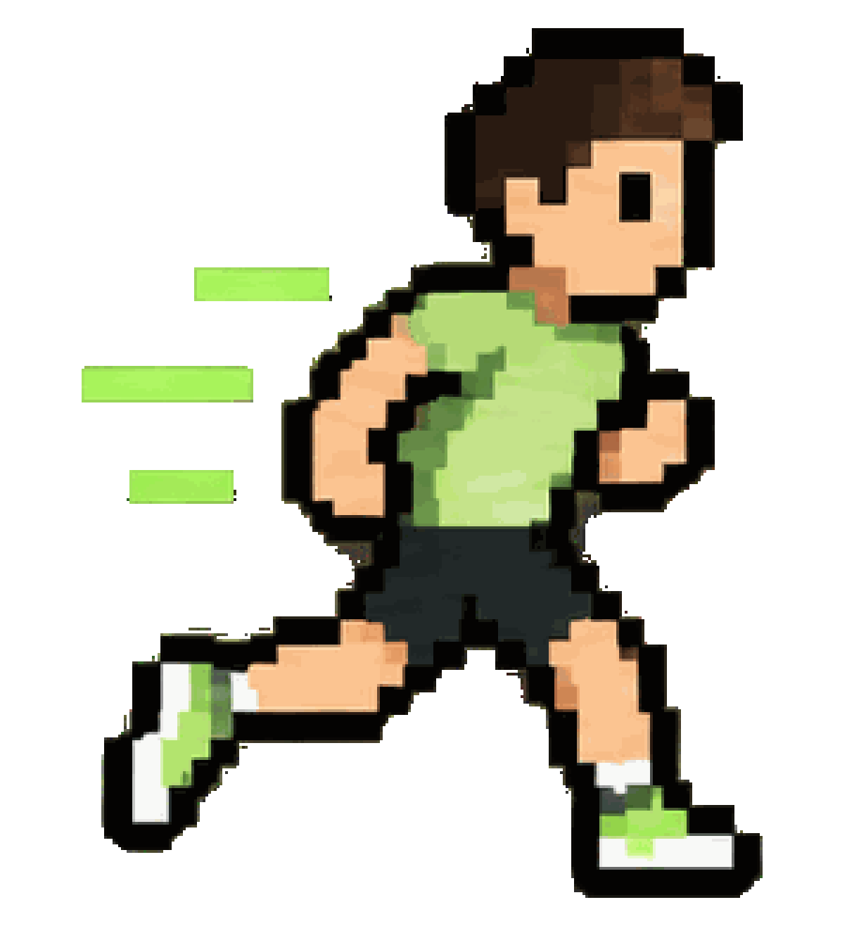 Pixel-art runner in a green shirt